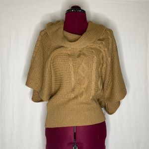 NY Collection Versatile Beige Cowl-neck Sweater with Oversized Sleeves